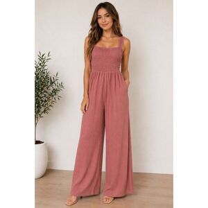 Lulus Smocked Wide Leg Jumpsuit XS Pink Ribbed Boho